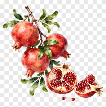 Pomegranate Branch With Fresh Fruit PNG