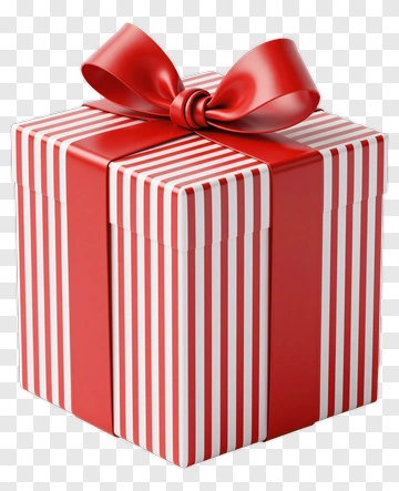 Red And White Striped Gift Box With Ribbon PNG
