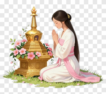 Woman Praying Before Stupa PNG