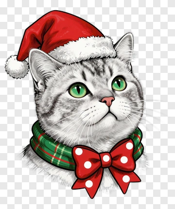 Cat Wearing Santa Hat And Bow Tie PNG