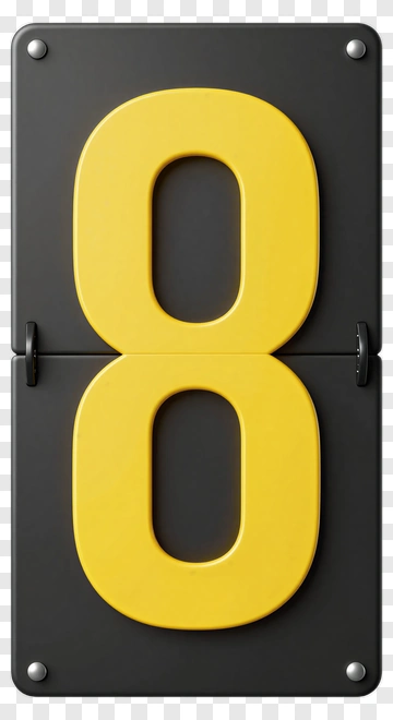 Yellow Number Eight On Black Plate PNG