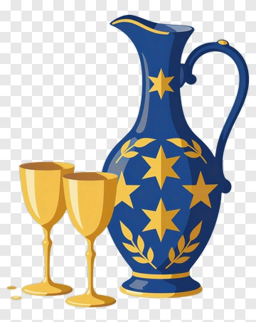 Blue Pitcher With Gold Stars And Goblets PNG