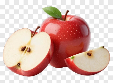 Red Apple With Slice And Leaf PNG