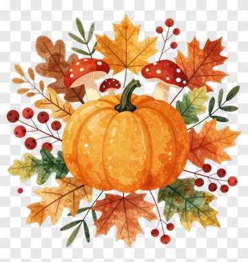Watercolor Autumn Pumpkin Arrangement PNG