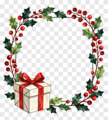 Holiday Wreath With Gift Box PNG