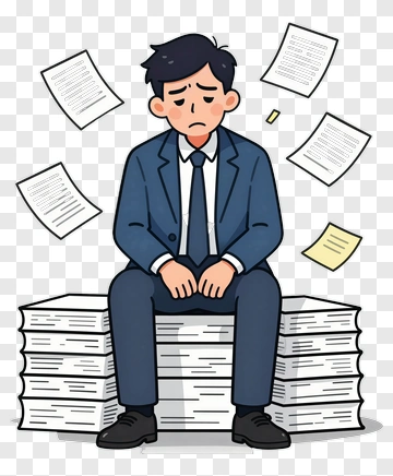 Stressed Businessman Surrounded By Papers PNG