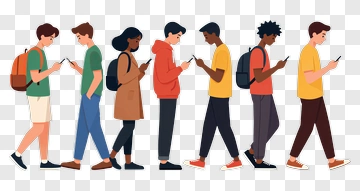 People Walking While Using Phones PNG