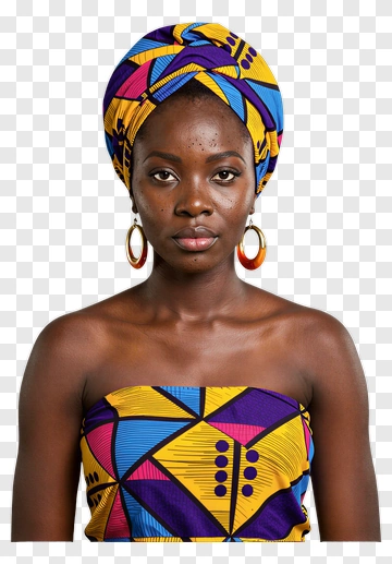Woman In Colorful Headwrap And Top PNG