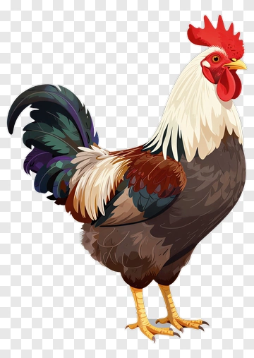 Cartoon Rooster With Colorful Feathers PNG