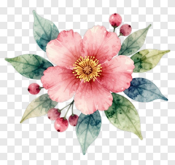 Watercolor Floral Arrangement With Pink Flower PNG
