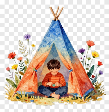Child In Teepee Among Flowers PNG