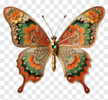Decorative Butterfly With Floral Wings PNG