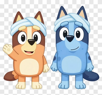 Bluey And Bandit Waving Together PNG
