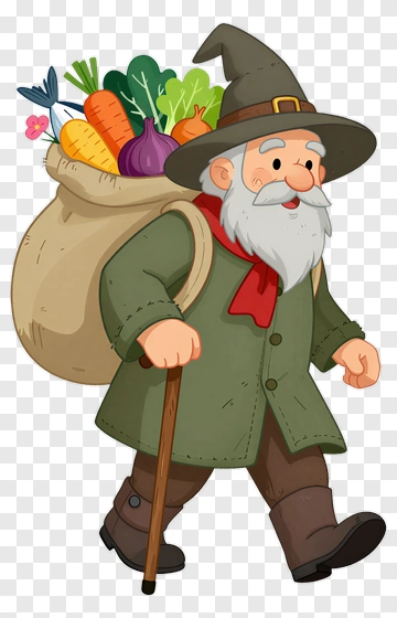 Friendly Old Farmer With Vegetable Sack PNG