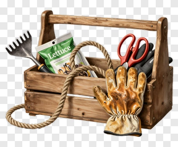 Garden Tool Kit With Gloves And Lettuce Seeds PNG
