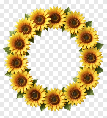 Sunflower Wreath With Green Leaves PNG