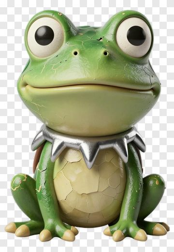 Green Frog Statue With Silver Collar PNG