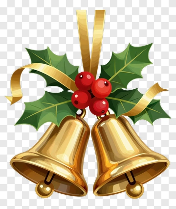 Golden Christmas Bells With Holly And Berries PNG