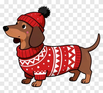 Dachshund In Red Winter Outfit PNG