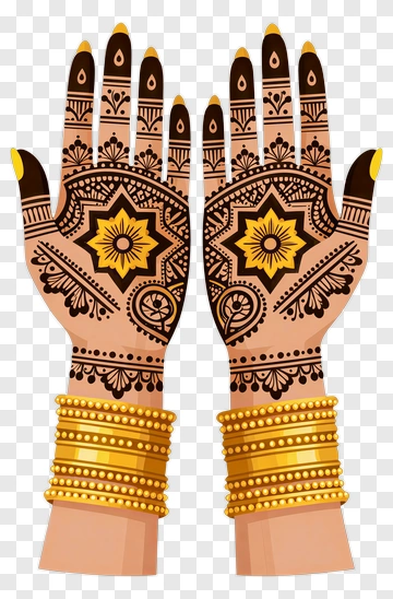 Decorated Henna Hands With Gold Bangles PNG