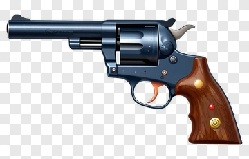 Classic Blue Revolver With Wooden Grip PNG