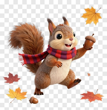 Squirrel With Acorn And Scarf PNG