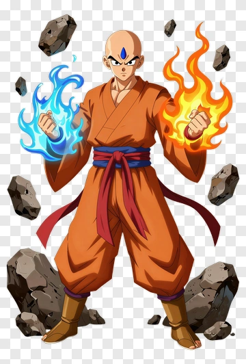 Krillin With Blue And Orange Energy PNG