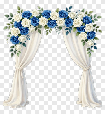 Blue And White Flower Arch With Curtains PNG