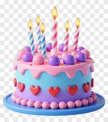 Birthday Cake With Candles And Hearts PNG