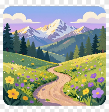 Mountain Path Through Wildflowers PNG