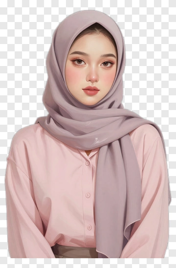 Woman Wearing Lavender Headscarf And Pink Shirt PNG
