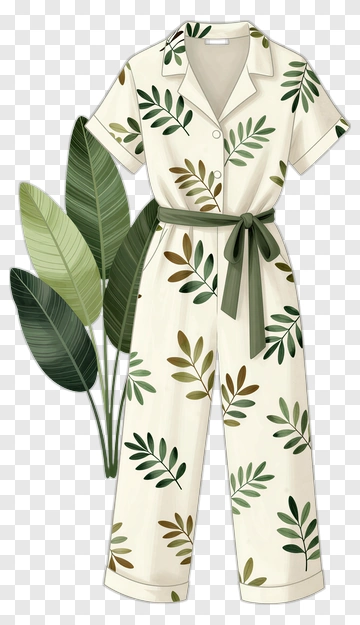 Leaf Pattern Sleepwear With Belt PNG