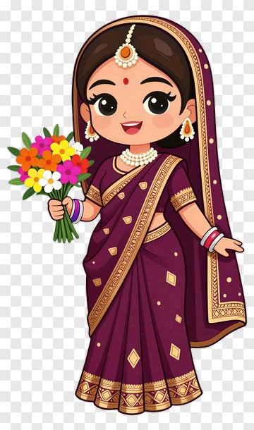 Joyful Bride In Traditional Sari PNG