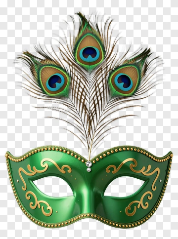 Green Mask With Peacock Feather PNG