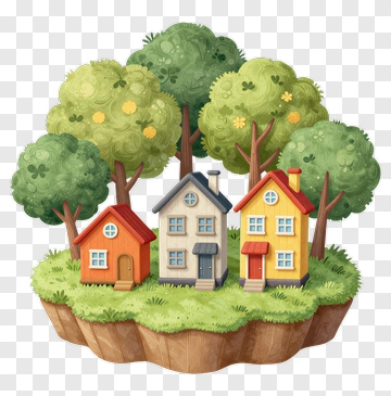 Colorful Houses Among Trees PNG