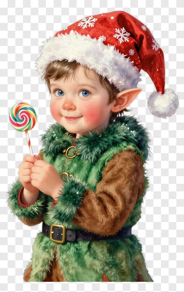 Child In Santa Hat Holding Lollipop PNG