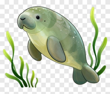 Cute Manatee With Seaweed PNG