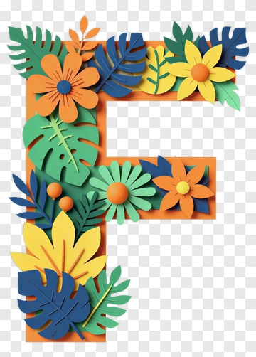 Decorative Letter F With Flowers And Leaves PNG