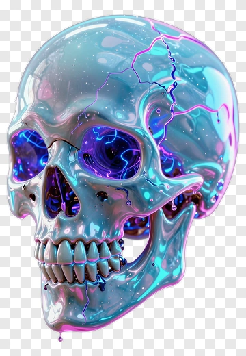 Glowing Neon Skull PNG