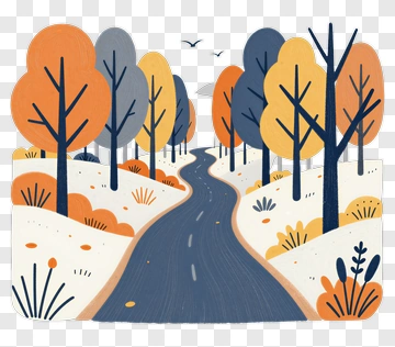 Autumn Road Through Colorful Trees PNG