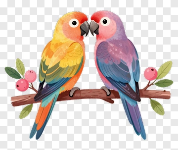 Two Colorful Parrots Perched Together PNG