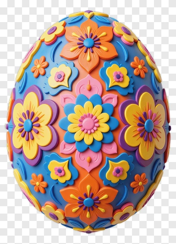 Colorful Decorated Egg With Flower Pattern PNG