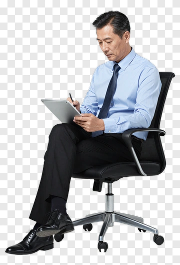 Man In Business Attire Using Tablet PNG