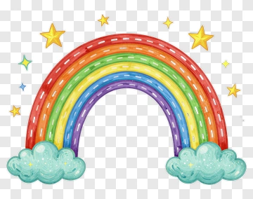 Rainbow Over Clouds With Stars PNG