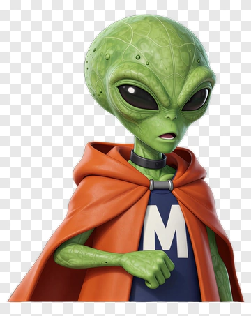 Green Alien Superhero With Orange Cape PNG