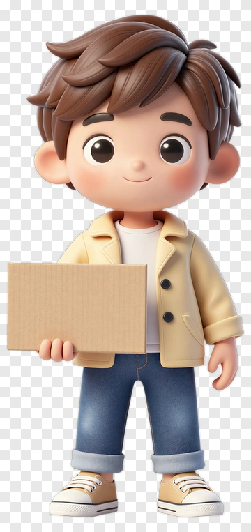 Cartoon Boy Holding Cardboard Box PNG
