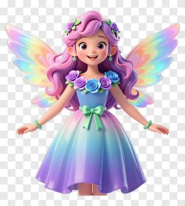 Cartoon Fairie With Rainbow Wings PNG