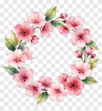 Pink Flower Wreath With Green Leaves PNG