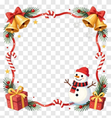 Christmas Snowman With Bells And Gifts PNG