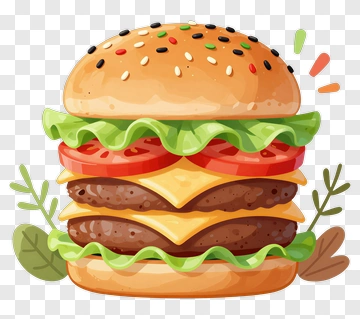 Cartoon Style Hamburger With Sesame Seeds PNG